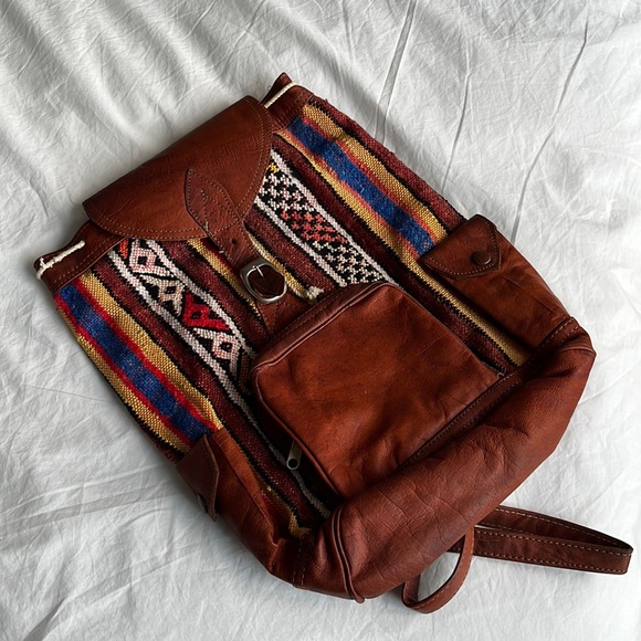 Real Leather Woven Backpack - Picture 1 of 5